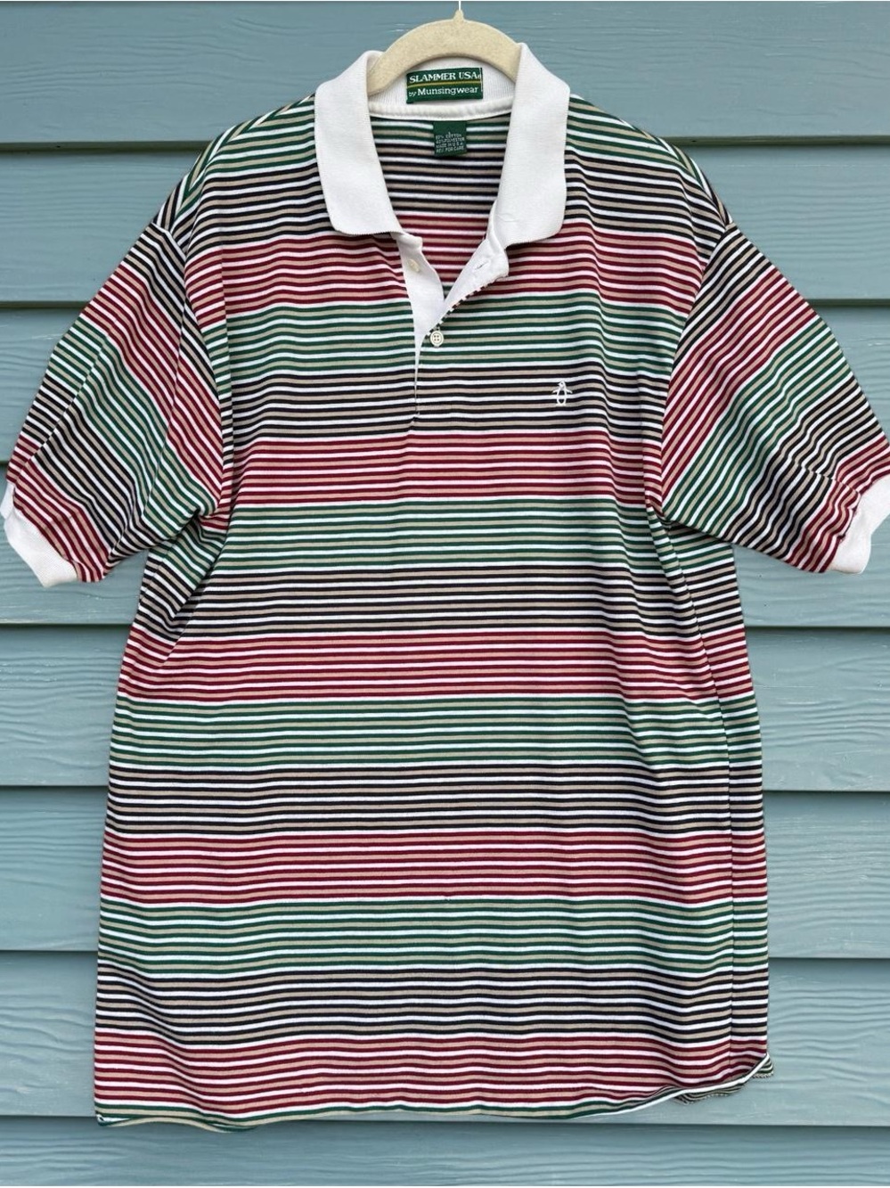 Slazenger Multi-Stripe Polo Shirt in Red, Green, Black & White